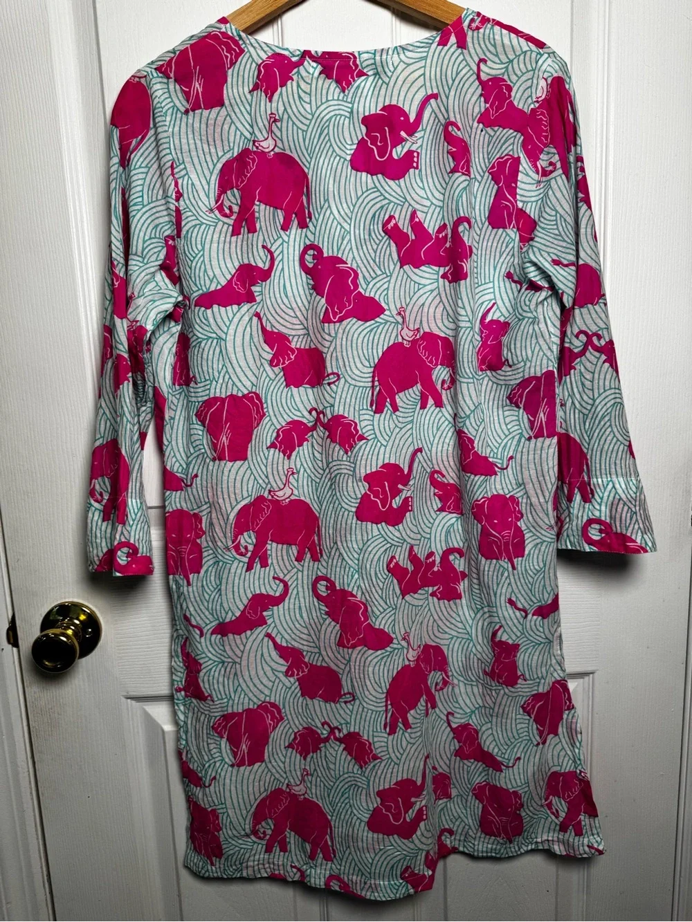 Gretchen Scott Elephant Print Cotton Tunic Cover Up Dress Size M Mommy & Me